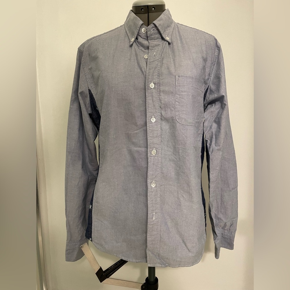 Uniform  Experiment Men's Light Blue Patch Detail Casual Button-Down Shirt